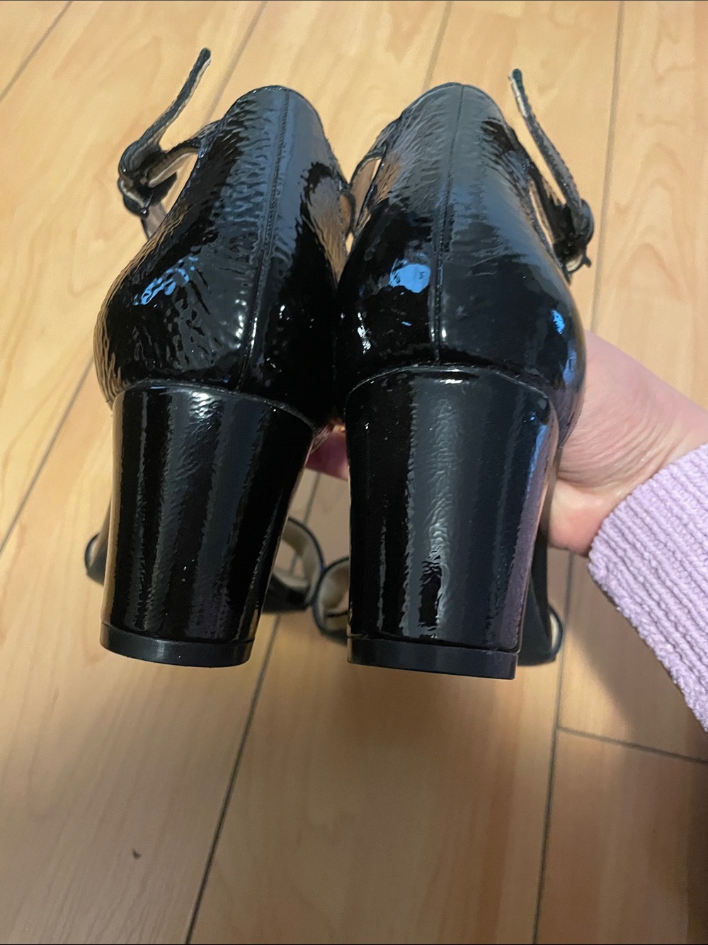 Naturalizer Black Patent Ankle-Strap Block Heel Sandals - Picture 4 of 7